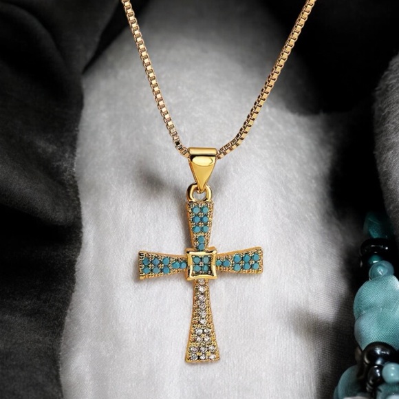 Jewelry - BLUE CROSS CZ GOLD PENDANT NECKLACE